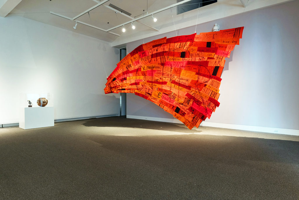 Installation view of "Companion Species: We Are All Related" exhibition featuring Marie Watt’s work entitled, "Companion Species (Speech Bubble)."